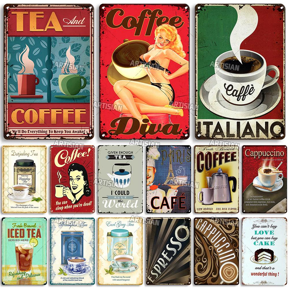 Rusty Coffee Metal Poster Decorative Plate Classic Tea Metal Signs Home Bar Cafe Wall Decor Signs Old Metal Plaque Wall Plate