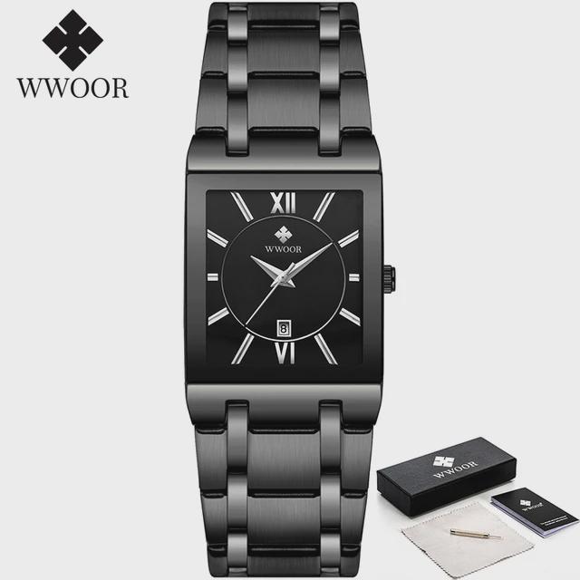 WWOOR Top Brand Luxury Steel Strap Business Quartz Watch Men Casual Waterproof Sports Watch
