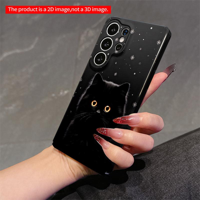 2DFlat Samsung Phone Case Black Cat with Snowflakes Phone Case Applicable To Galaxy S23 S24 S25ULTRA S26 A12 A14 A15 A16 A54 A55