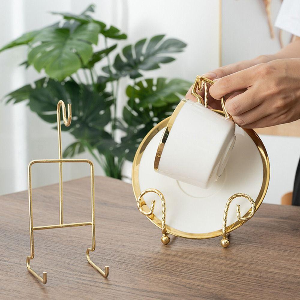 Metal Tea Cup Storage Rack Decorative Saucer Holder Kitchen Cup Organizer  Home Kitchen