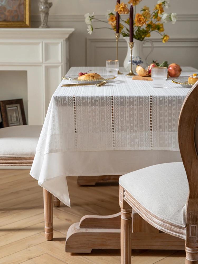 French Ruffle Cotton White Tablecloth,Tea Table Decoration,Rectangle Table Cover For Kitchen Wedding Dining Party Decor