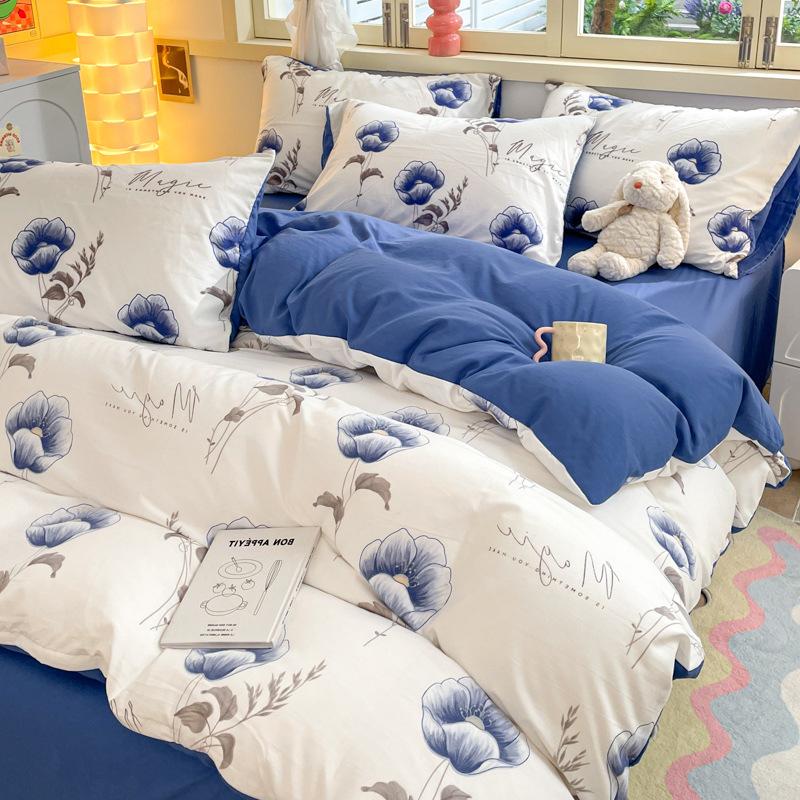 Class A Maternal And Infant Grade Washed Cotton Four-Piece Set Cotton Cartoon Small Fresh Pure Cotton Mattress Quilt Cover 3Pcs Set