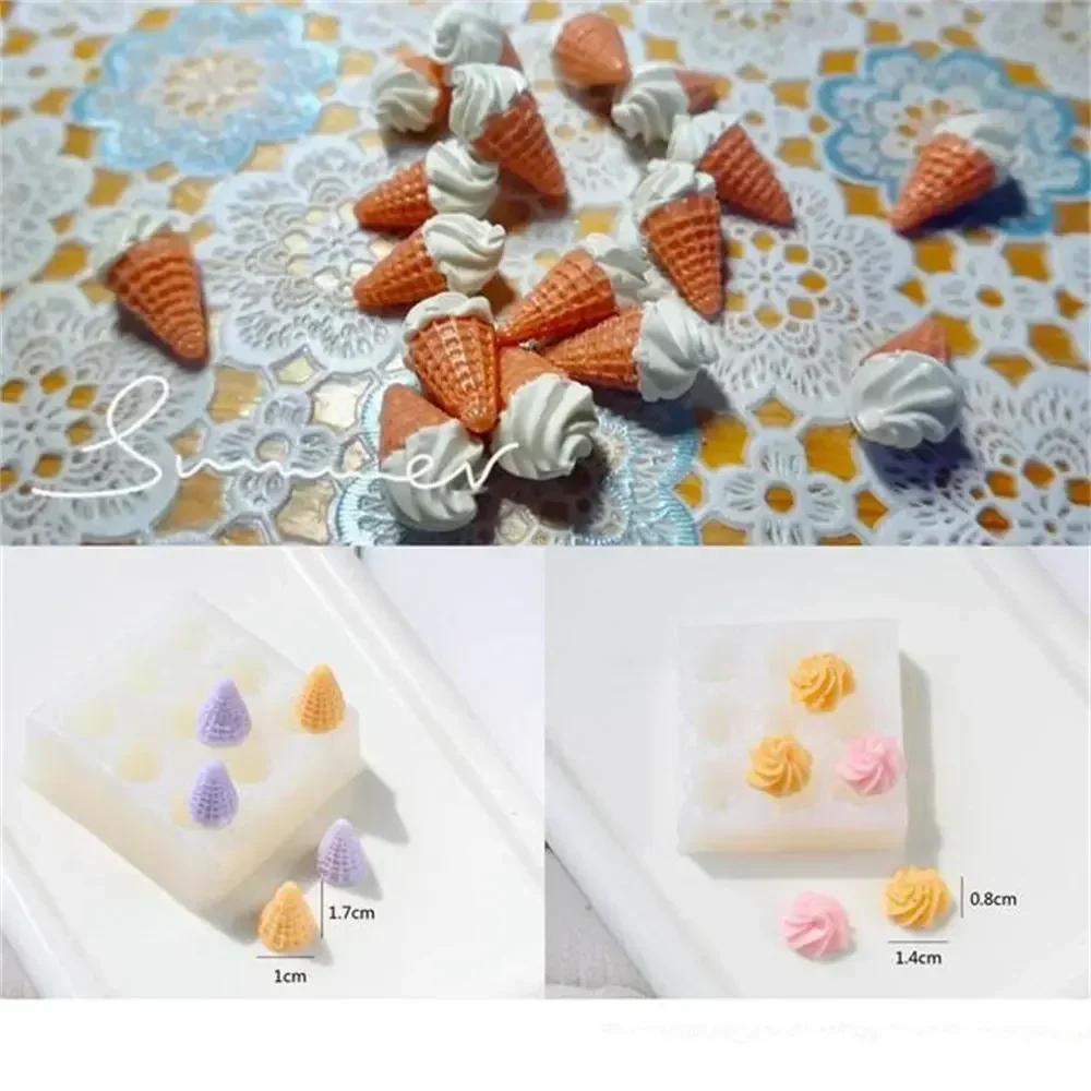 2024 New 1 Set Mini Small Cream Cone DIY Scented Candle Silicone Mold Ice Cream Cone Cake Decor Cute Mini Ice Cream Scented