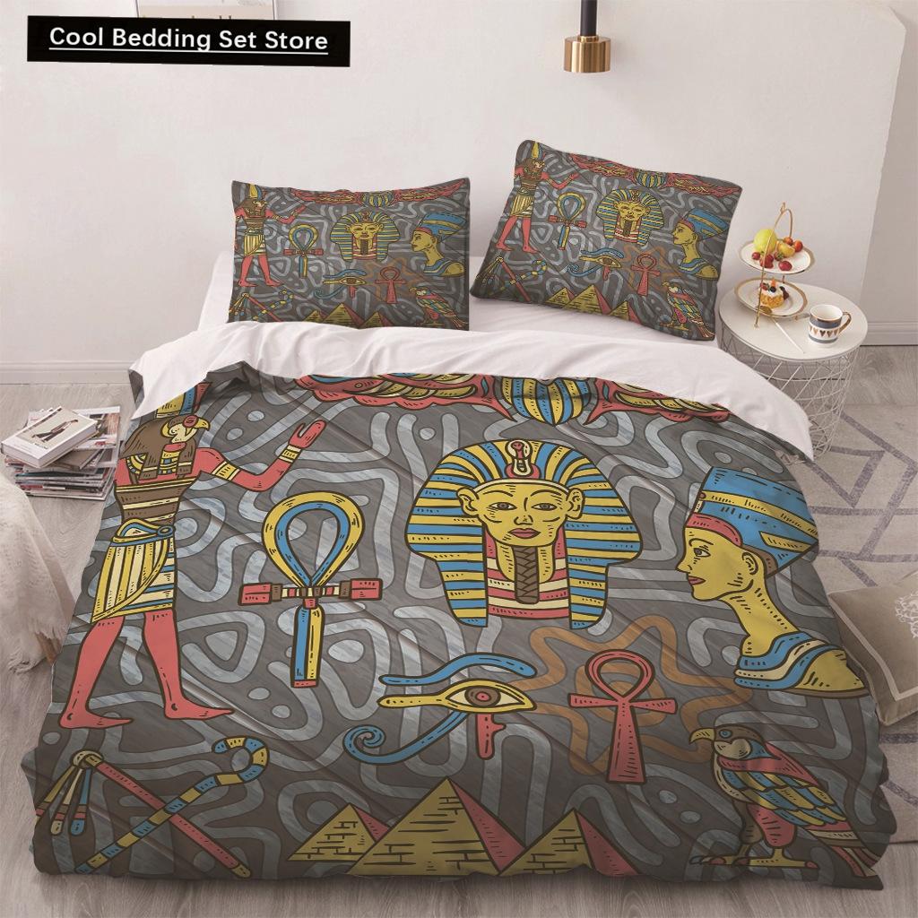 Africa Egypt King Queen Duvet Cover Egyptian Pharaoh Bedding Set for Teens Adults Ancient Frescoes 2/3pcs Polyester Quilt Cover