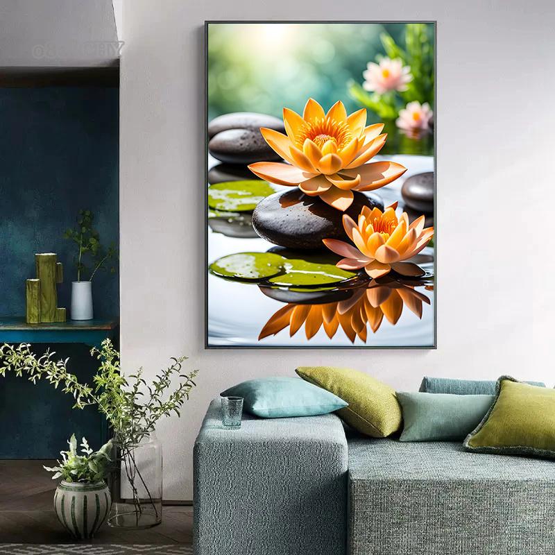 Spa Zen Kiraz Çiçeği Lilyum Pembe Lotus Kanvas Baskı Posterler Sanat Tablo Fitness Yoga Stüdyosu Duvar Sanatı Dekoru Resimler Ev Dekoru