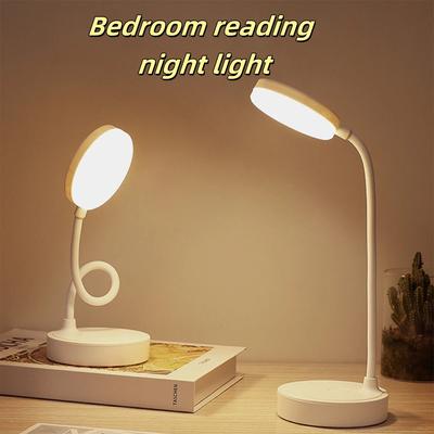 Portable Mini LED Dimmable Desk Lamp USB Plug Battery Powered Bedroom Bedside Lamp Desk Reading Lamp Eye Protection Warm Light
