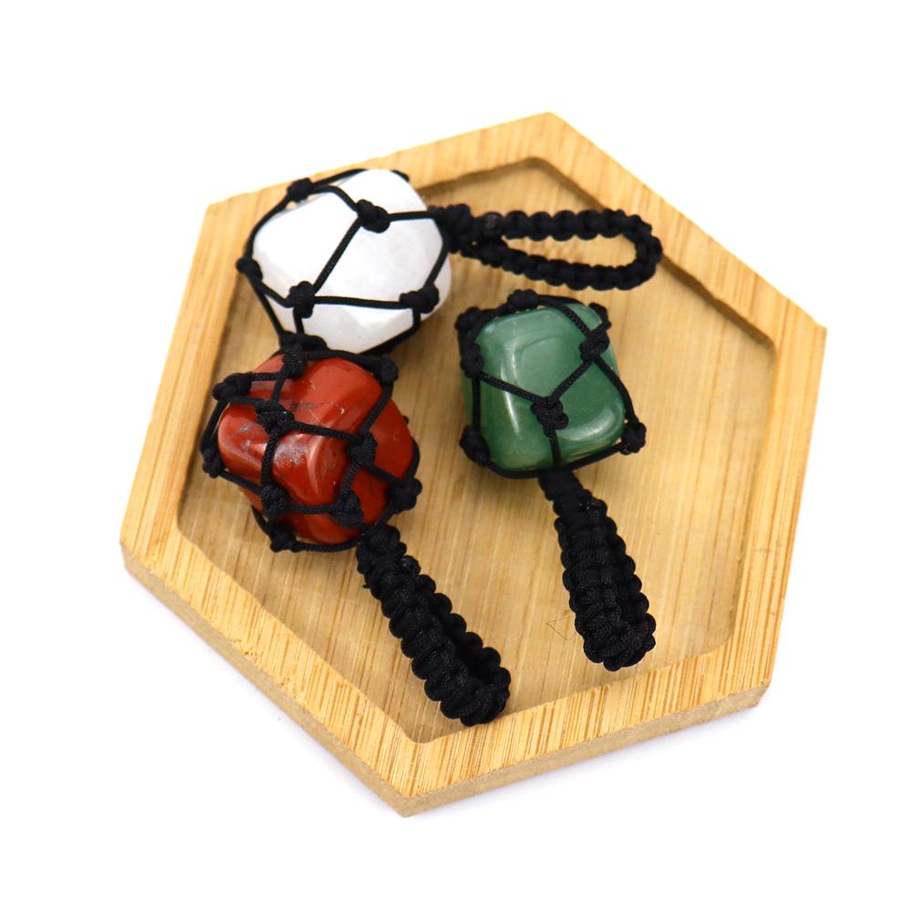 Hand-Woven Crystal Rough Stone Natural Stone Black Mesh Pocket Necklace Mesh Pocket Sweater Chain N702