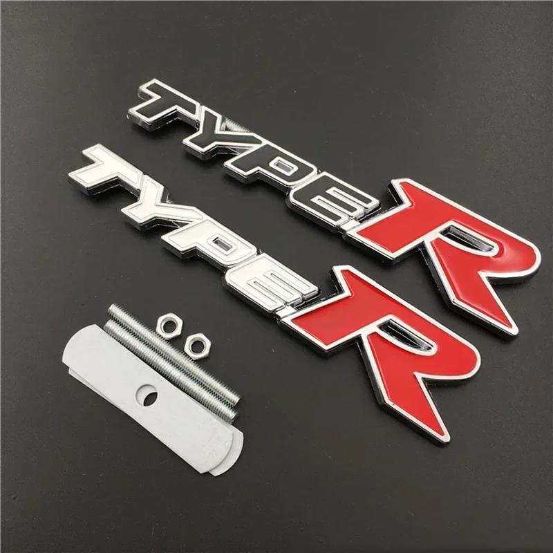 3D Metal Type R Logo Letter Car Front Grill Emblem Badge Decal Accessories For Honda Civic CRV HRV Accord Fit