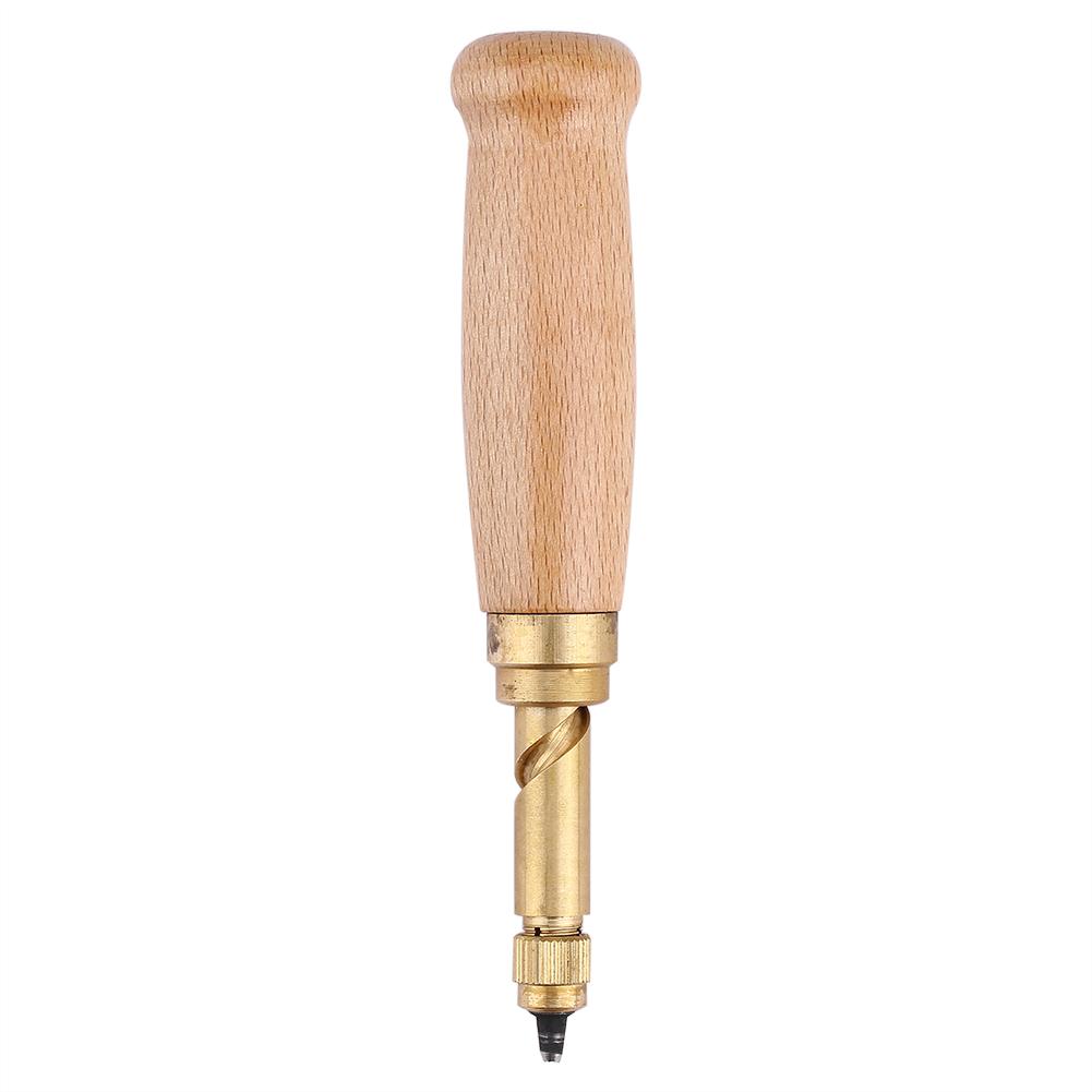Wooden Handle Screw Auto Hole Punch Leather DIY Hand Craft Stitching Tool with 1.5-4mm Tips