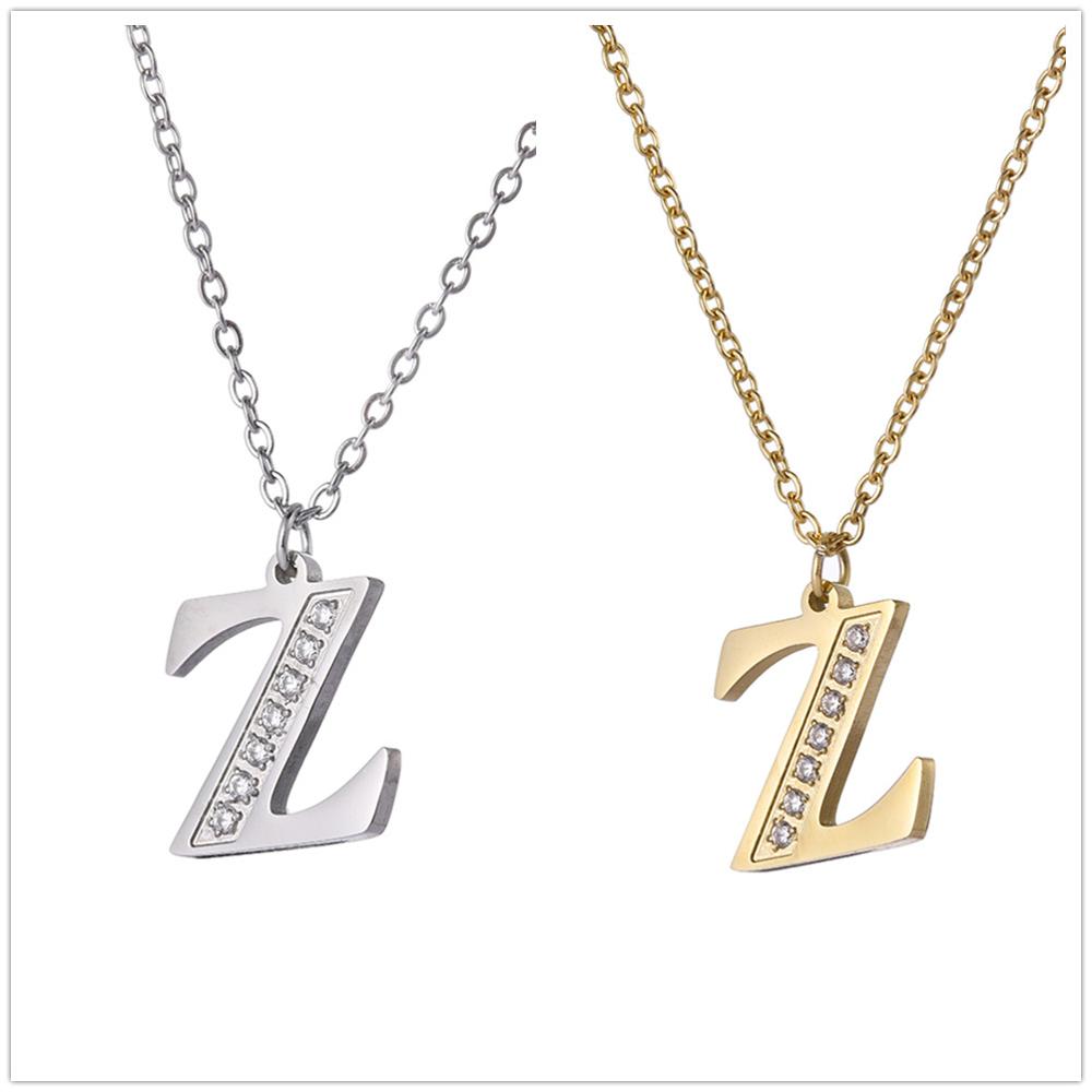 Women Clear Zircon 26 Letters Pendant Necklace Stainless Steel Gold A-Z Alphabet Choker Initial Necklaces Jewelry