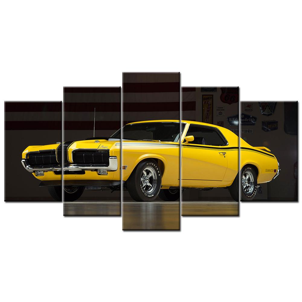 5 Piece Modular Home Decor Wall Art 1970 Mercury Cougar Eliminator Paintings on Canvas Wall Art for Home Decor 20X35 20X45 20X55cm
