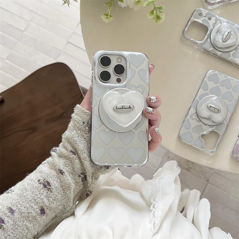 Korean Style Electroplated Heart Magnetic Phone Case for iPhone 17/16 Pro Max/15/14