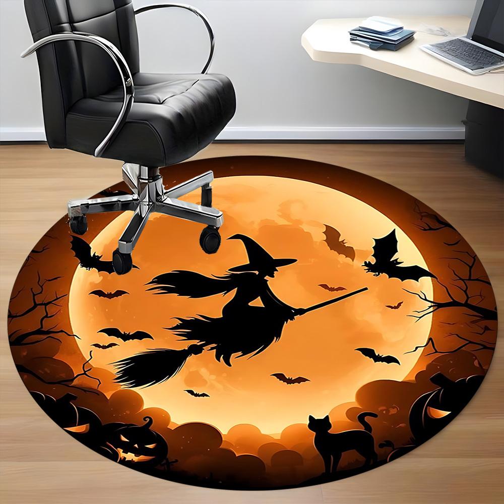 1pc Halloween Witch Office Round Area Rug, Under Office Chairs Bedroom Living Room Home Decor, Room Deco