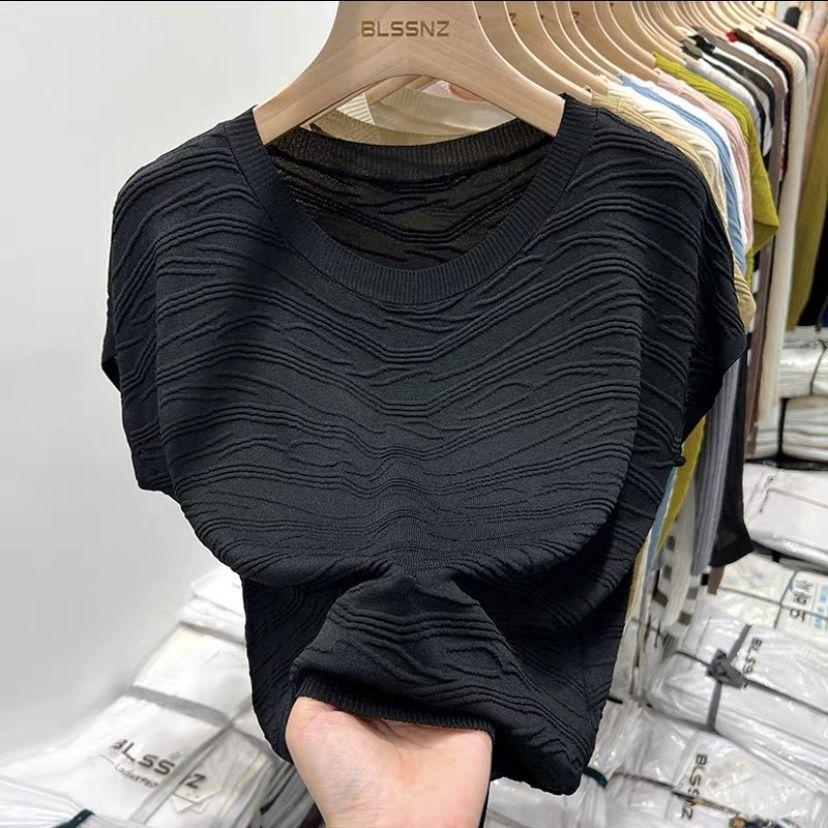 Tricoturi cu mâneci scurte Vară pentru femei Nou Top Slim Fit La modă Versatil Tricou Femei