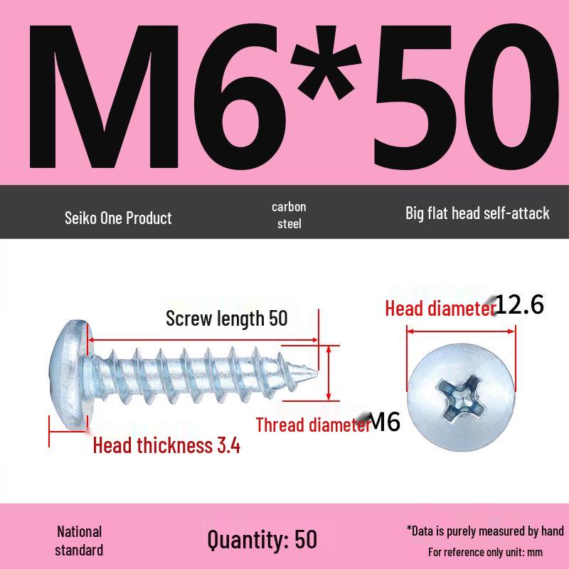 Galvanized M3 Phillips Flat Head Self-Tapping Wood Screws, High-Strength, Large Head