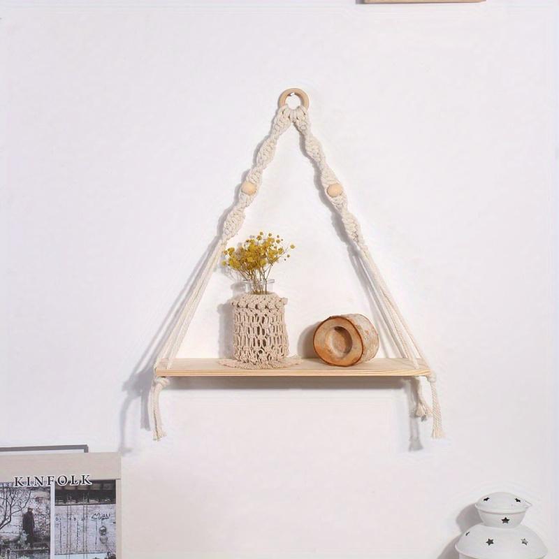 1Pc Handmade Macrame Wall Shelf Hanging Decor, Boho Chic Floating Shelves with Tassels, Rope Wall Mounted Display for Plants and Decorative Items