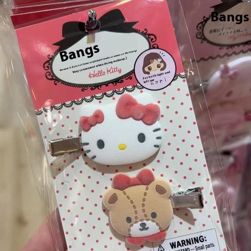 1Pair Kawaii Sanrio Hairpin Sweet Cartoon Flocking Hello Kitty Kuromi Bangs Side Clip Girls Cute Hair Accessory Gifts
