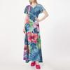 Lässiges Damenkleid mit V-Ausschnitt, kurzen Ärmeln und hoher Taille, Retro-Blumenblatt-Print