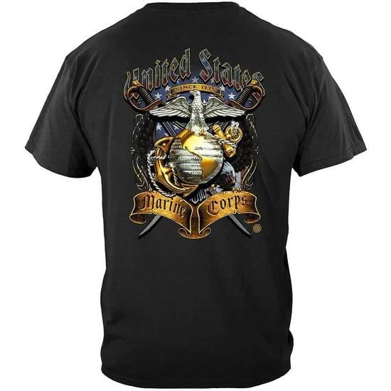 USMC Crossed Swords Vintage Style Graphic Tee Military Patriotic Shirt S