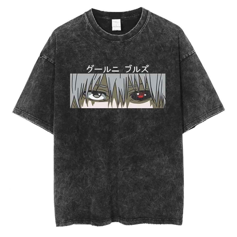 Anime Tokyo Ghoul Ken Kaneki Grafik T-Shirt Herren Vintage Gothic T-Shirts Lässig Locker Manga T-Shirt Harajuku Herren Baumwoll-T-shirt