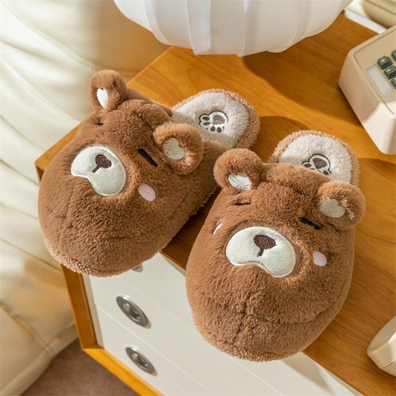 Cartoon Cotton Slippers for Women Men Winter Warm Non-Slip Couples Indoor Plush House Slippers Soft Sole