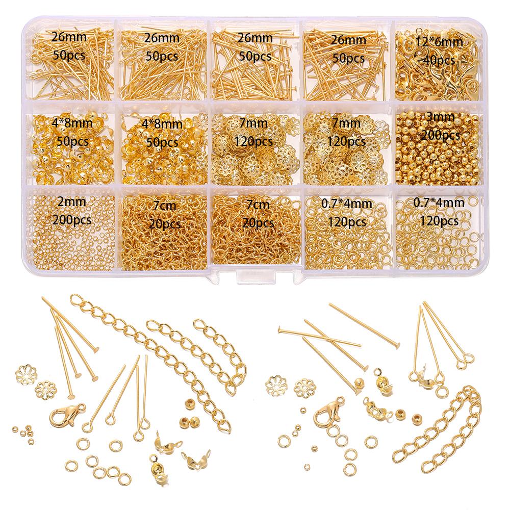 1260Pcs/Set Lobster Clasp Bead Flat Pins End Extension Chain Connector Clasp Kit for DIY Bracelet Necklace Jewelry Making