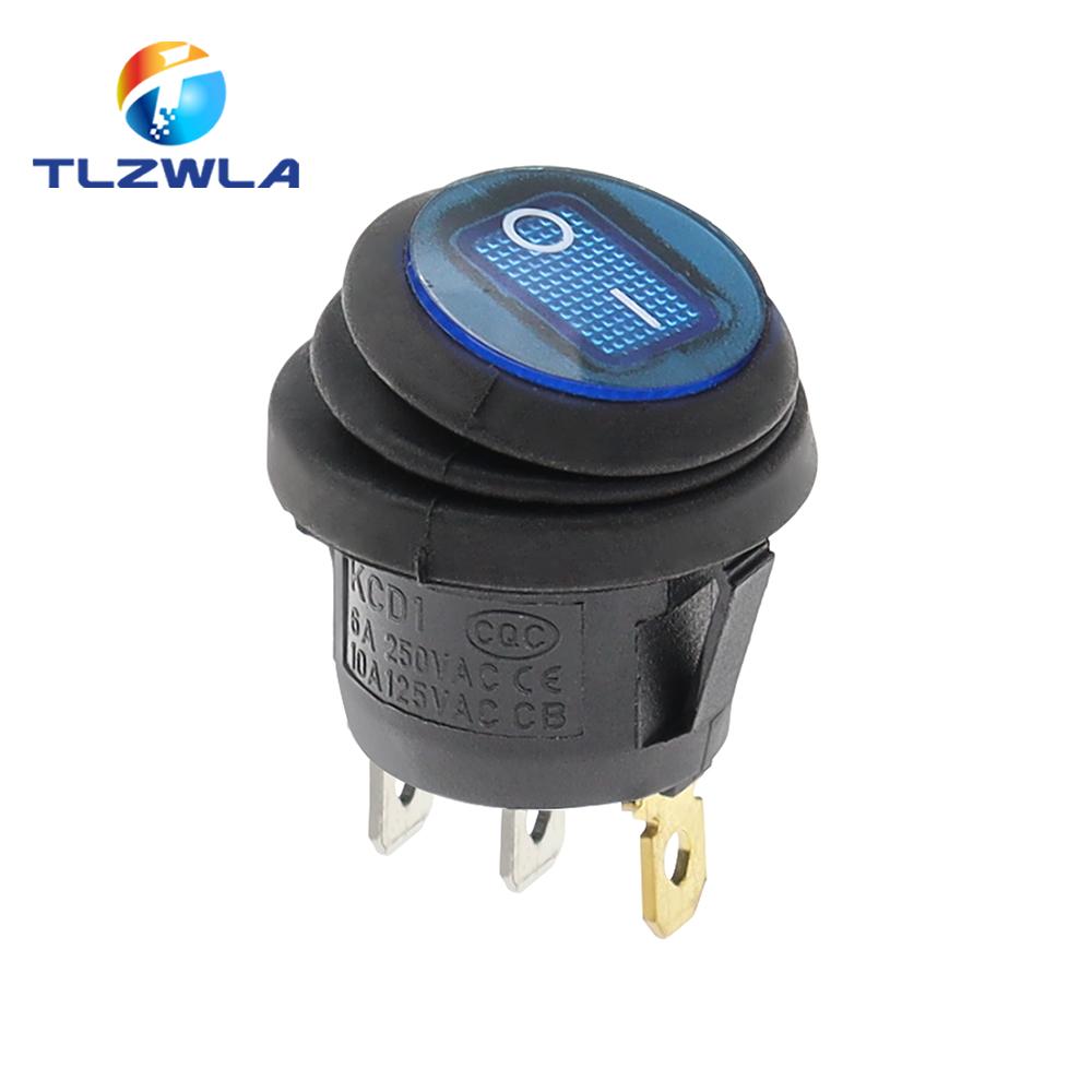 1PCS On Off Waterproof Vehicle Boat Switch Round Switch SPST 3Pin Rocker Switch 6A 10A 250V 125V AC LED