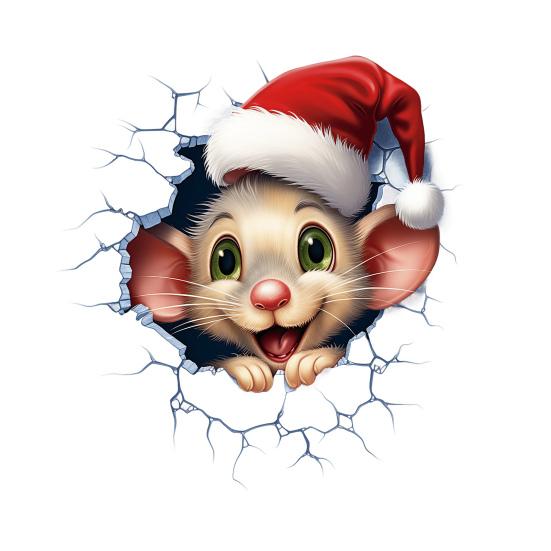 Christmas Wall Decals Animal Design Sticker PVC Removable 2D Sticker Creative Broken Wall Art for Kids Bedroom Playroom Home Decor