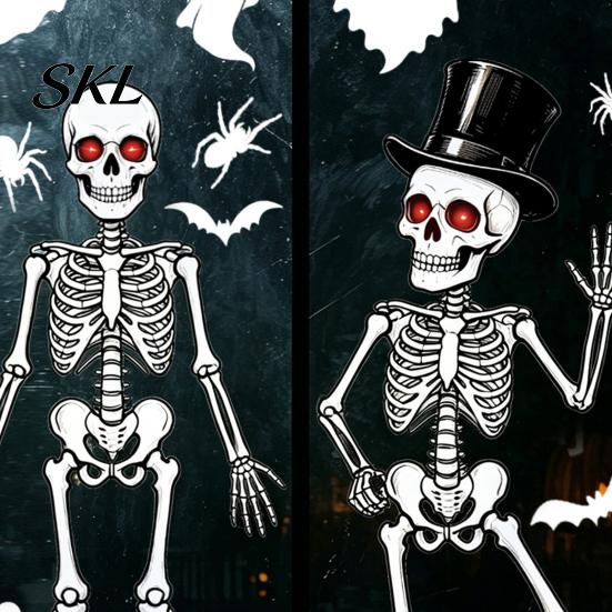 Wear-resistant Glass Cling 3Pcs Halloween Skeleton Stickers, Waterproof PVC Window Clings, Static Decals, Durable Removable Stickers for Home