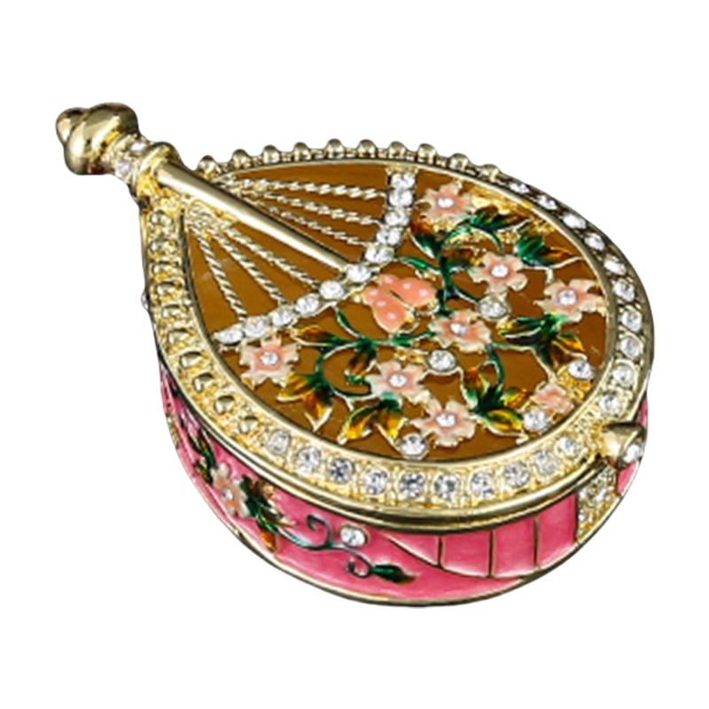 

Handcrafted Pipa Trinket Box With Enamel Floral Design And Crystal Accent Elegant Storage Holder For Jewelry Storage рожевий червоний колір