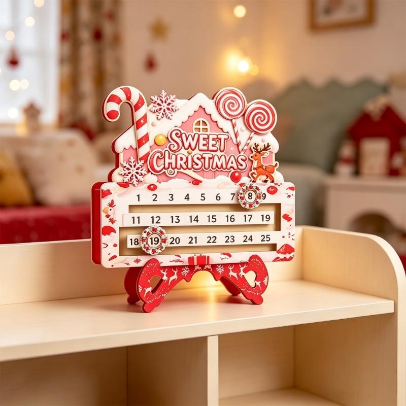 Advent Advent Calendar Decoration, Wooden Christmas Calendar Sign for Entryway Shelf Tabletop Display and Home Styling