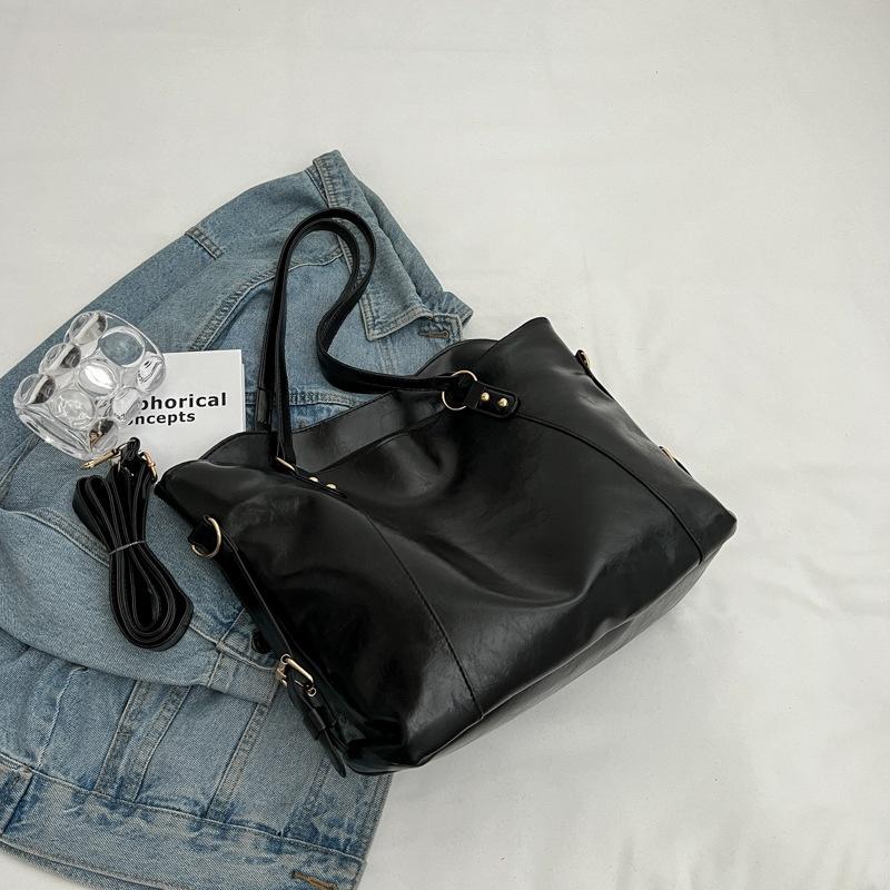 Trendy Street Style Women's Tote Bag Large Capacity Pu Material Available In Black Coffee Ivory
