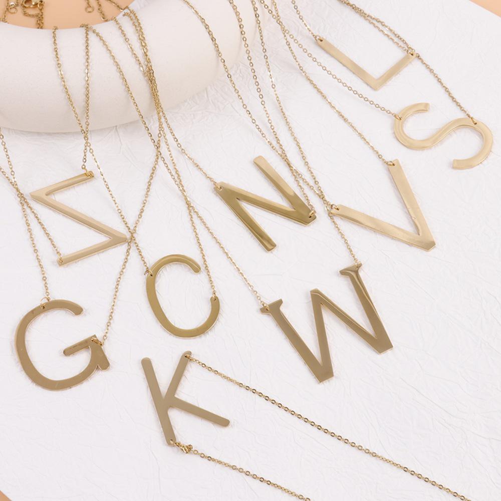 Minimalist Gold Plated Titanium Steel English Letter Pendant Necklace