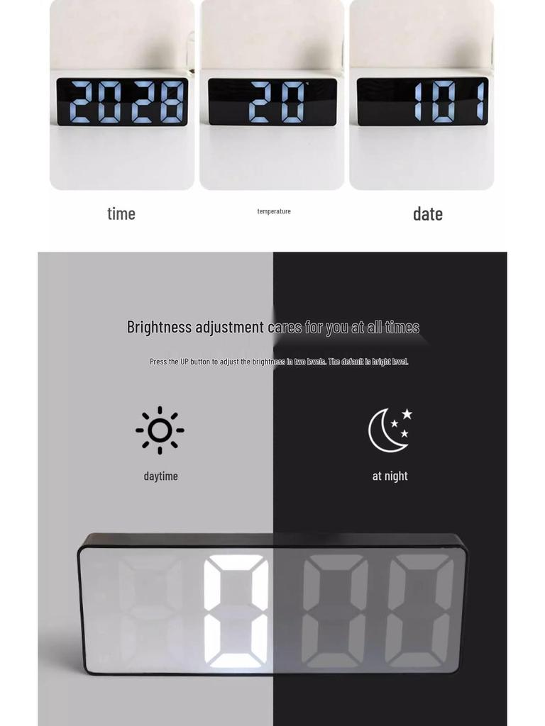 Luminous LED Digital Desktop Clock with Mirror Display and Alarm