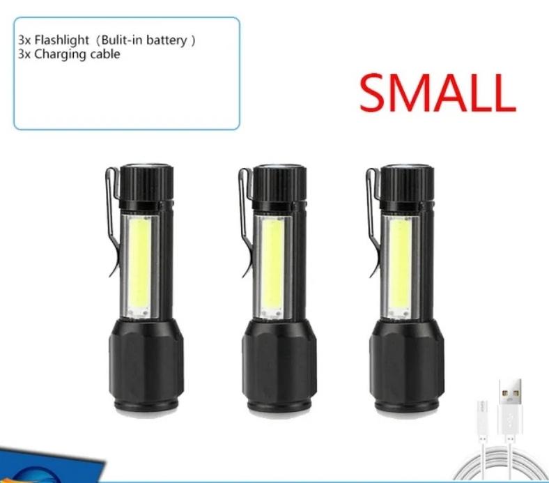 Super Bright LED Flashlight COB Work Light 3 Modes USB Rechargeable Torch Camping Lantern with Hook Waterproof Flash Lights