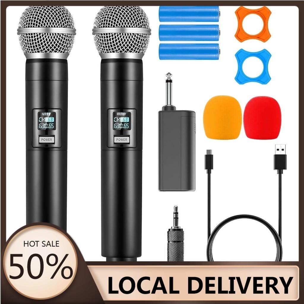 Karaoke Dual Handheld Dynamic Microphone with Rechargeable Receiver for Wedding Party Speech Church Club Wireless Microphone