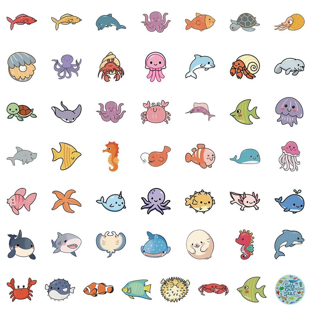50PCS Cute Shark Cartoon Stickers for Phone, Computer, Laptop & Book - Waterproof Decorative Stationery Stickers