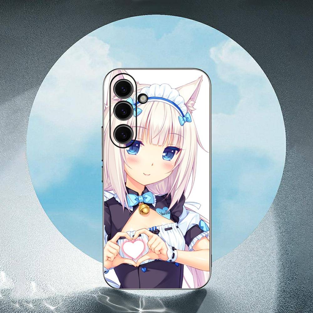 N-NEKOPARA Luxury Black Phone Case For Samsung Galaxy S23 S24 S25 Ultra S22 Plus S21