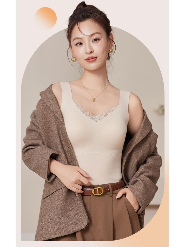 Seamless Mulberry Silk Lace Back Slim Fit Warm Vest