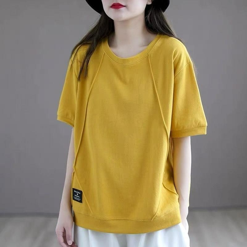 

Short-sleeved T-shirt Women s Summer Trendy Design Sense Niche Loose All-match Large Size Round Neck Top Fashion 4XL жовтий