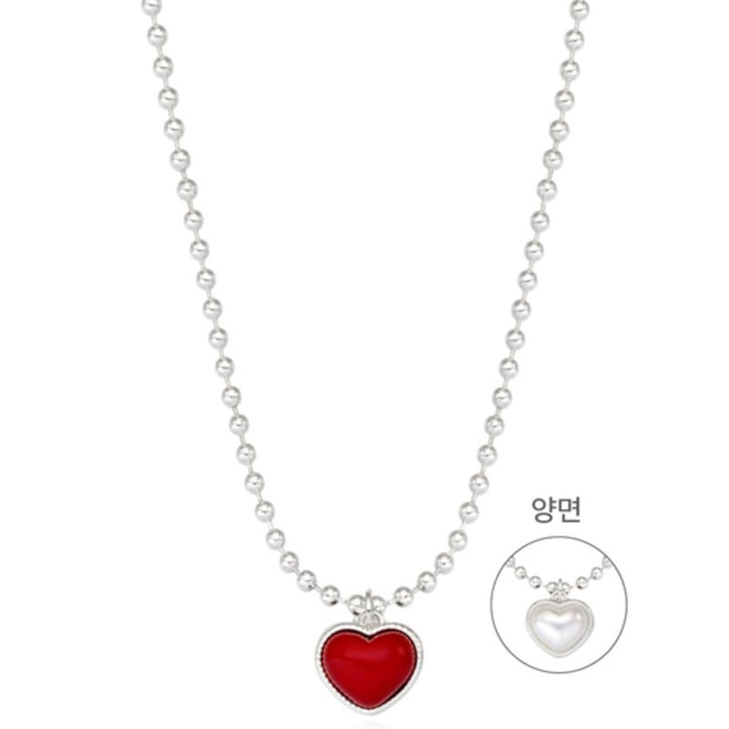 

eenie beenie dual heart red pearl necklace white