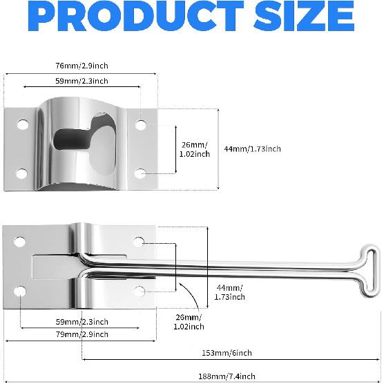 Wohnmobiltürhalter 304 Edelstahl Verdickt 6" T-Stil Türhalterfang für Anhängertürhalter, Wohnmobil, Reiseanhänger, Fracht, LKW & Lieferwagen Tür