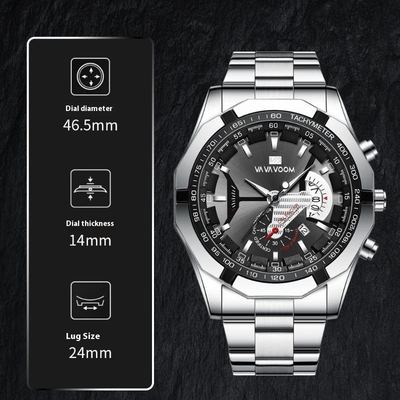 VA VA VOOM Watches for Men Luminous Quartz Watches South East Asia Sports Leisure Steel Belt Watches Sports