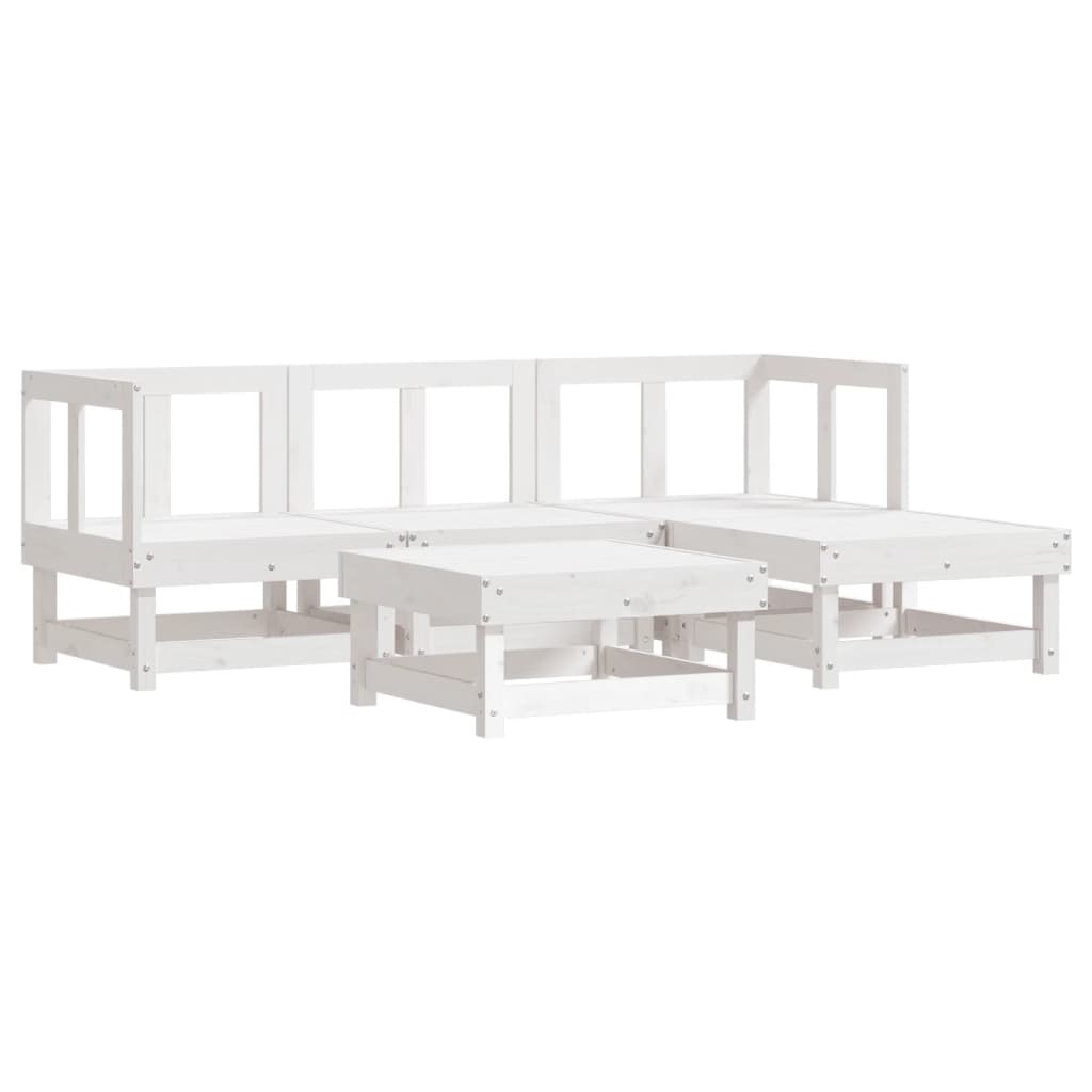 5 Piece Garden Lounge Set White Solid Pine Wood