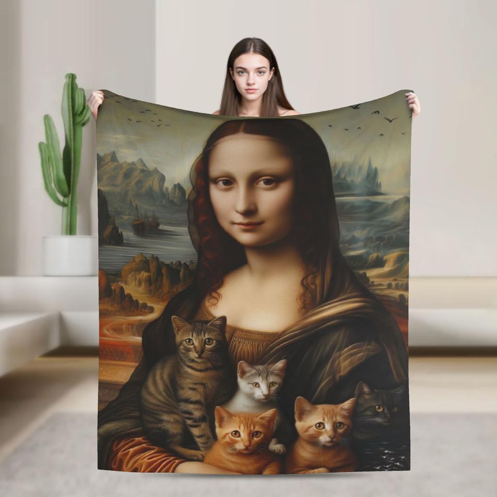 Starry Night Mona Lisa Throw Blanket Cozy Fashion Blanket  For Couch Chair Travel Car Flannel Bedspread Bed Cover