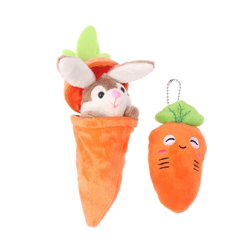 Mini Cute Rabbit In Carrot Plush Toys Keychain Anime Brown Lop Eared Bunny Pendant Stuffed Doll Gift