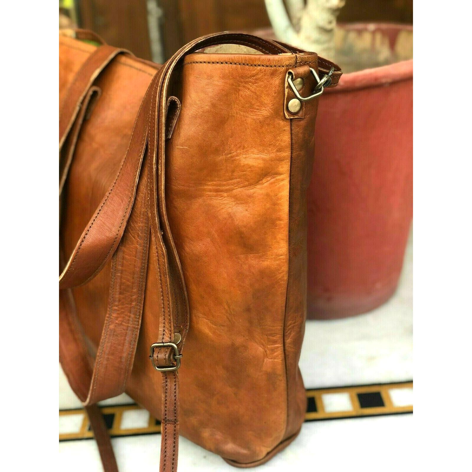 

Винтажная женская сумка-тоут ручной работы, сумка через плечо, кожаная сумка через плечо 16X12X4 коричневый