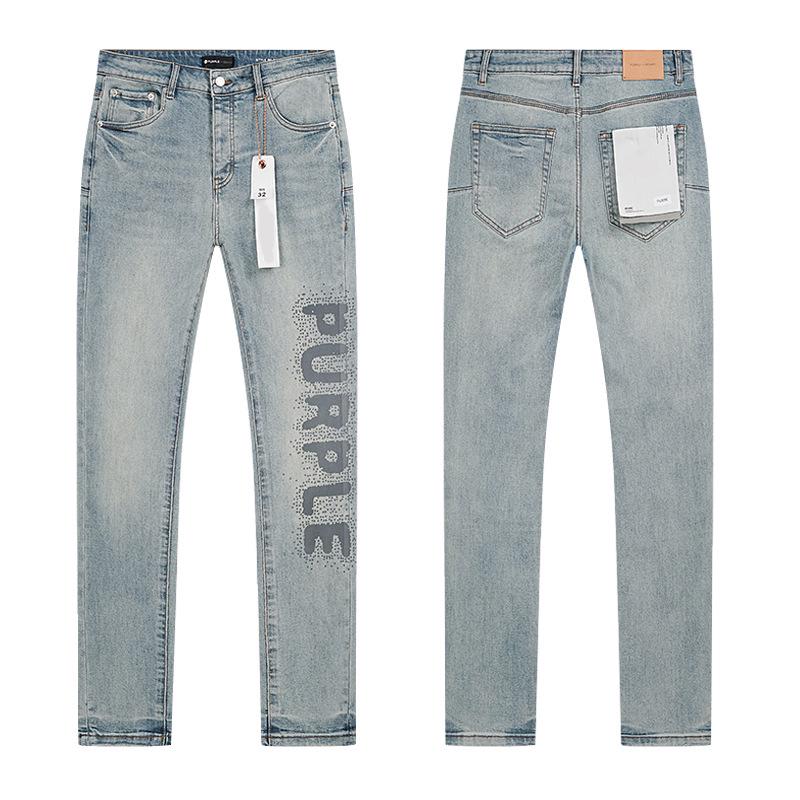 European and American Purple Slim Men's Trendy Light Luxury Elastic Jeans