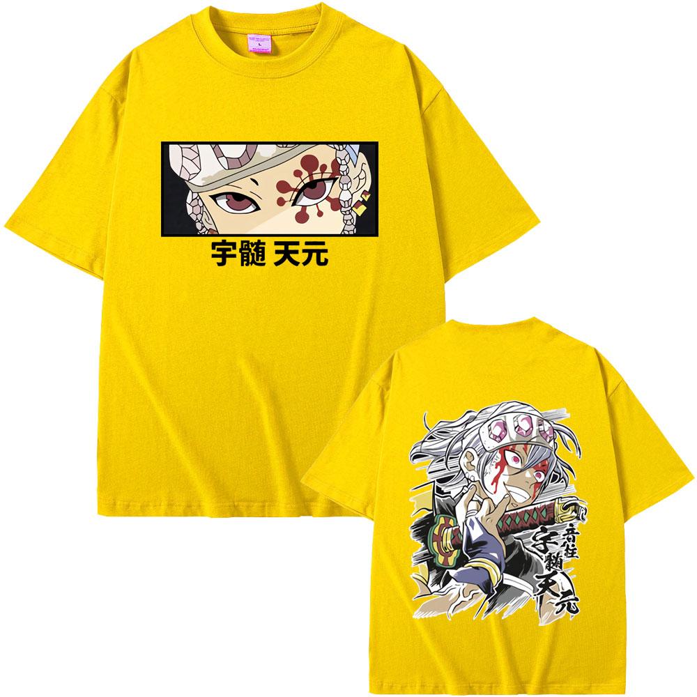 Anime Demon Slayer Uzui Tengen Double Sided Graphic Tshirt Men Women Casual Oversized Crewneck T-shirt Male Vintage Streetwear