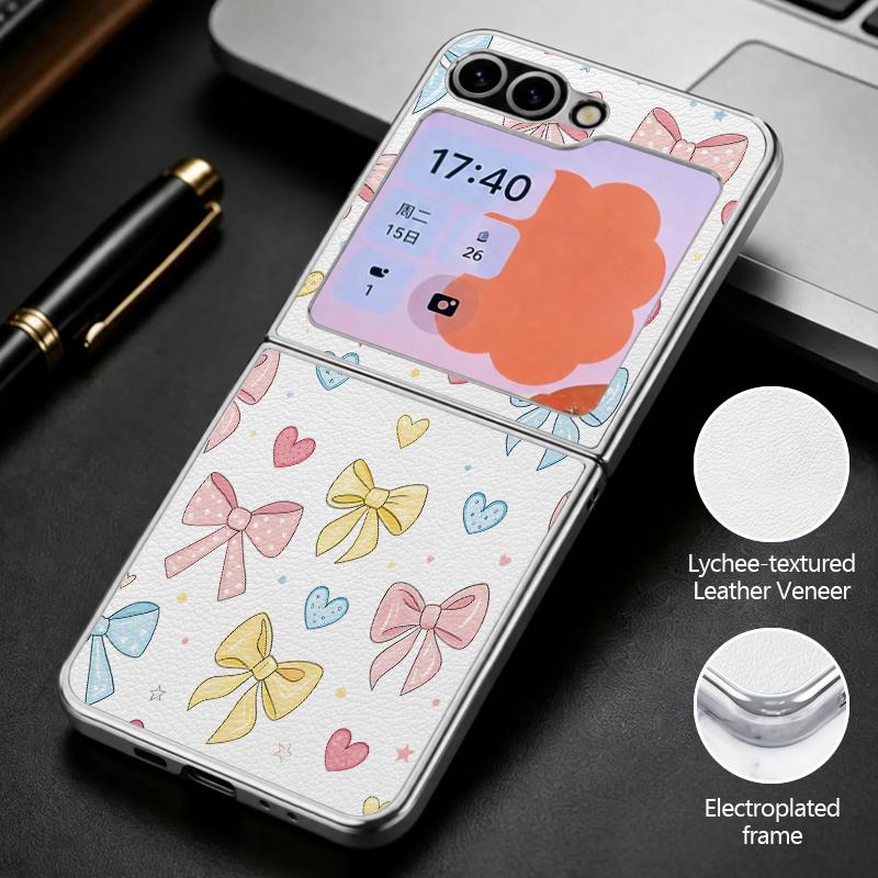 Colorful Bowknots Print Case For Samsung Galaxy Z Flip 8 7 6 5 Z Flip8 Flip7 Flip6 Hybrid 3in1 Plating Leather Skin Folding Phone Cover